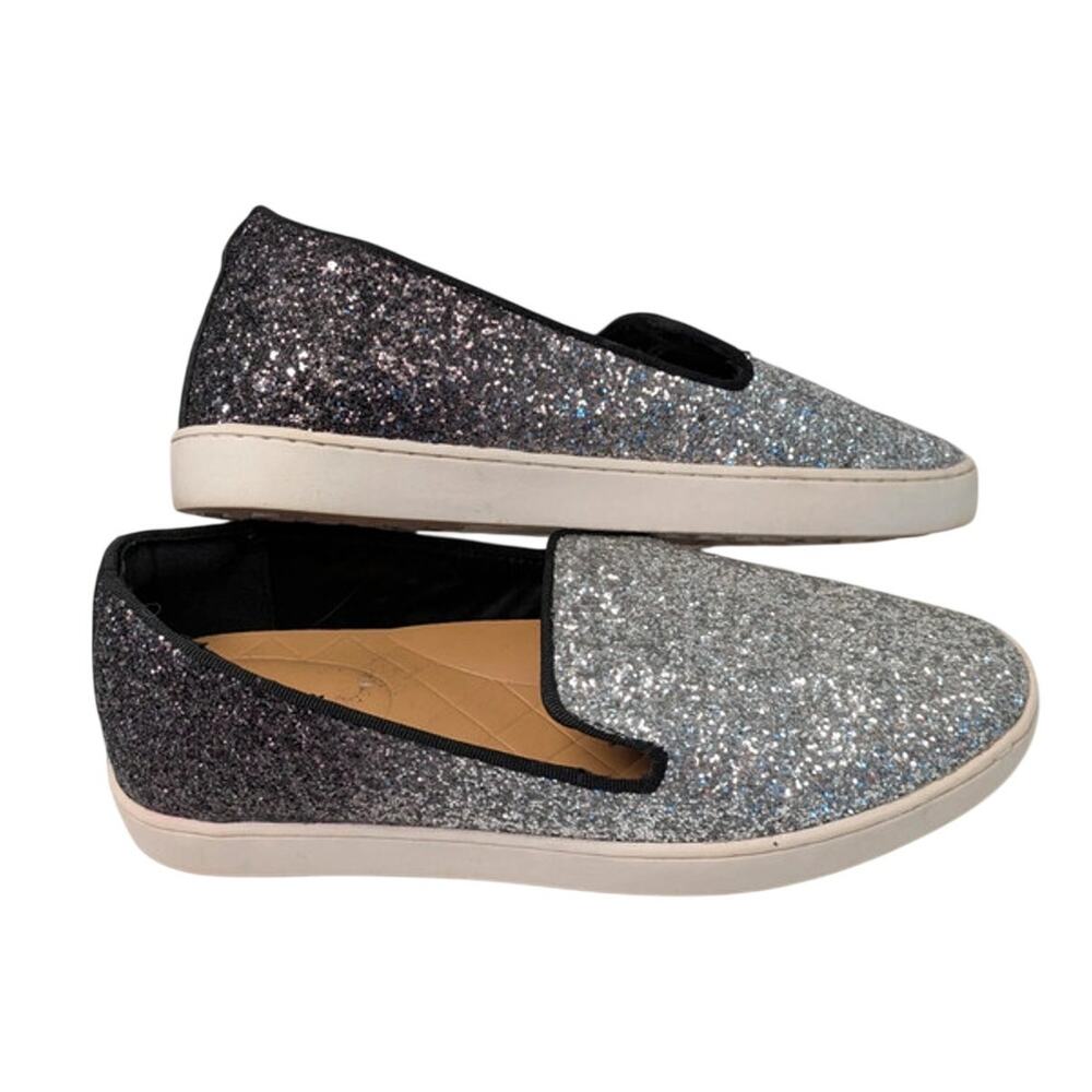Birdies Women’s Size 7.5 Glitter Ombré Slip On Loafers Silver Black Sparkle